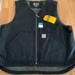 CARHARTT RELAXED FIT WASHED DUCK SHERPA-LINED VEST (BLACK)